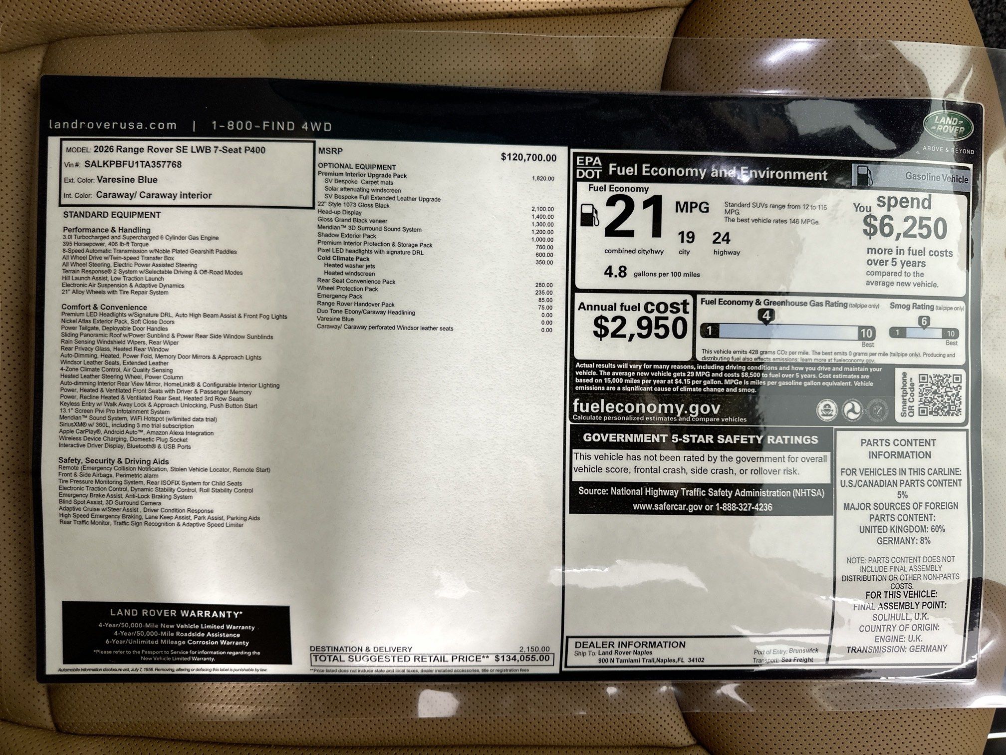 new 2026 Land Rover Range Rover car, priced at $134,055