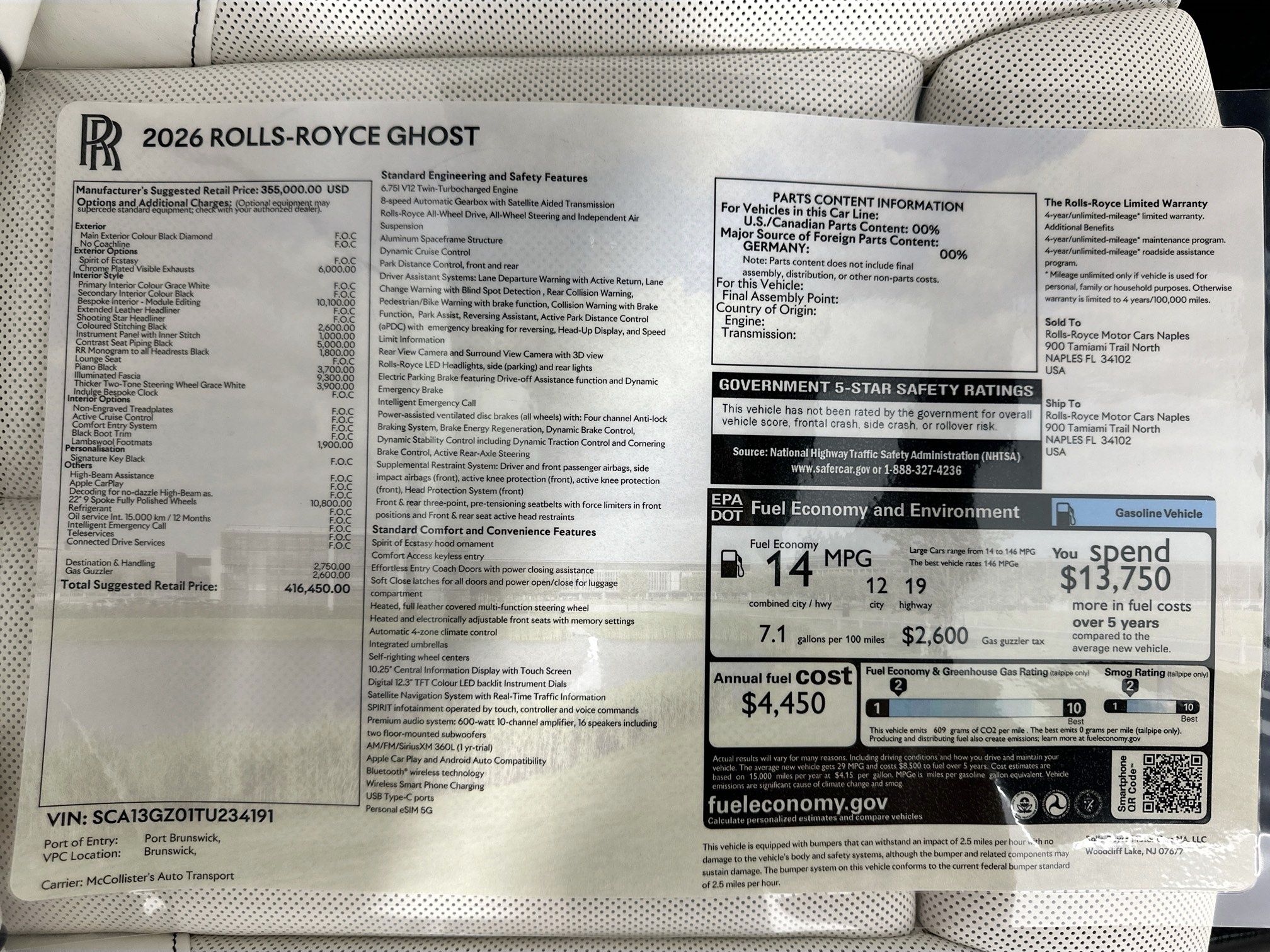 new 2026 Rolls-Royce Ghost car, priced at $416,450