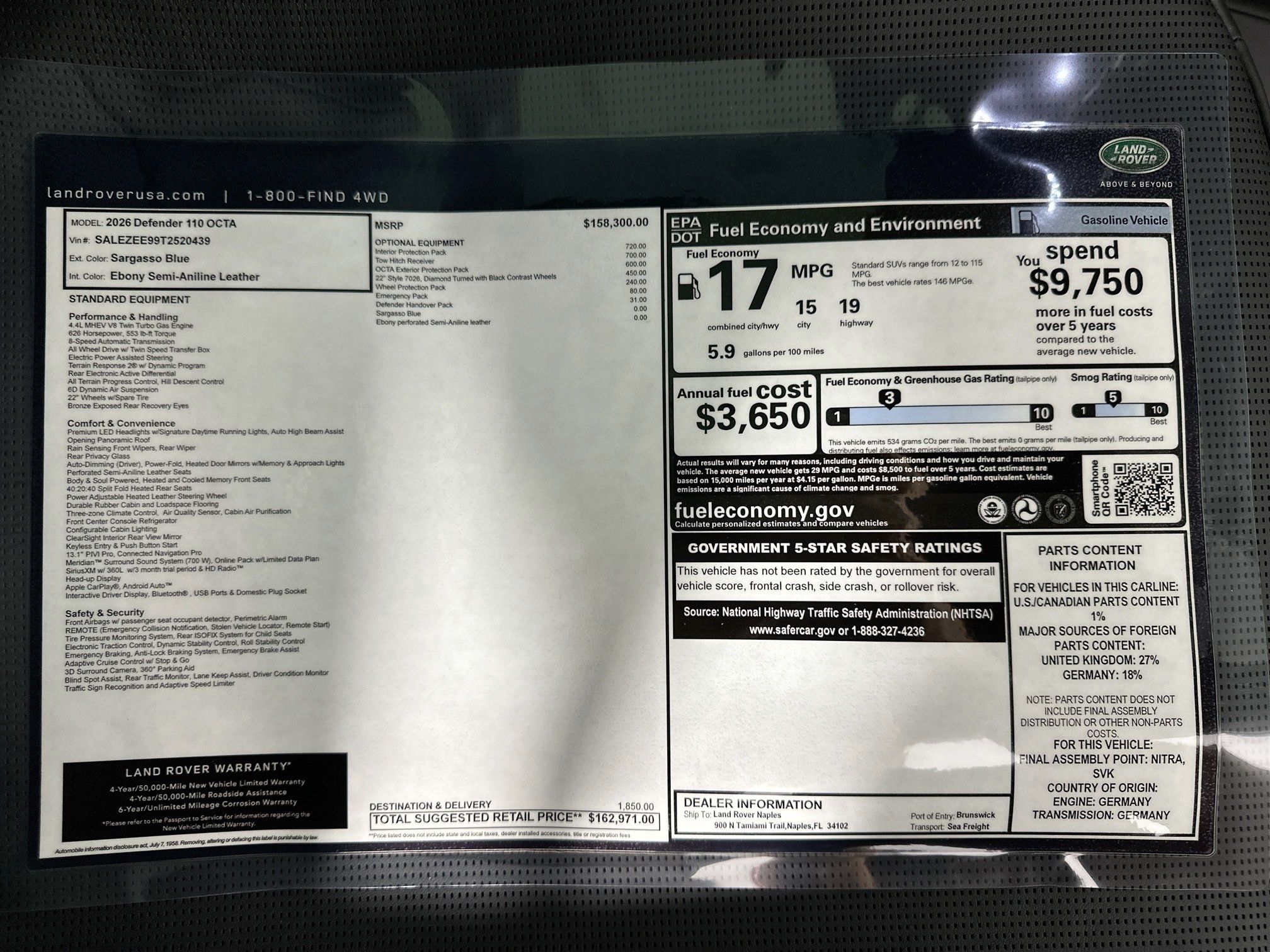new 2026 Land Rover Defender 110 car, priced at $162,971