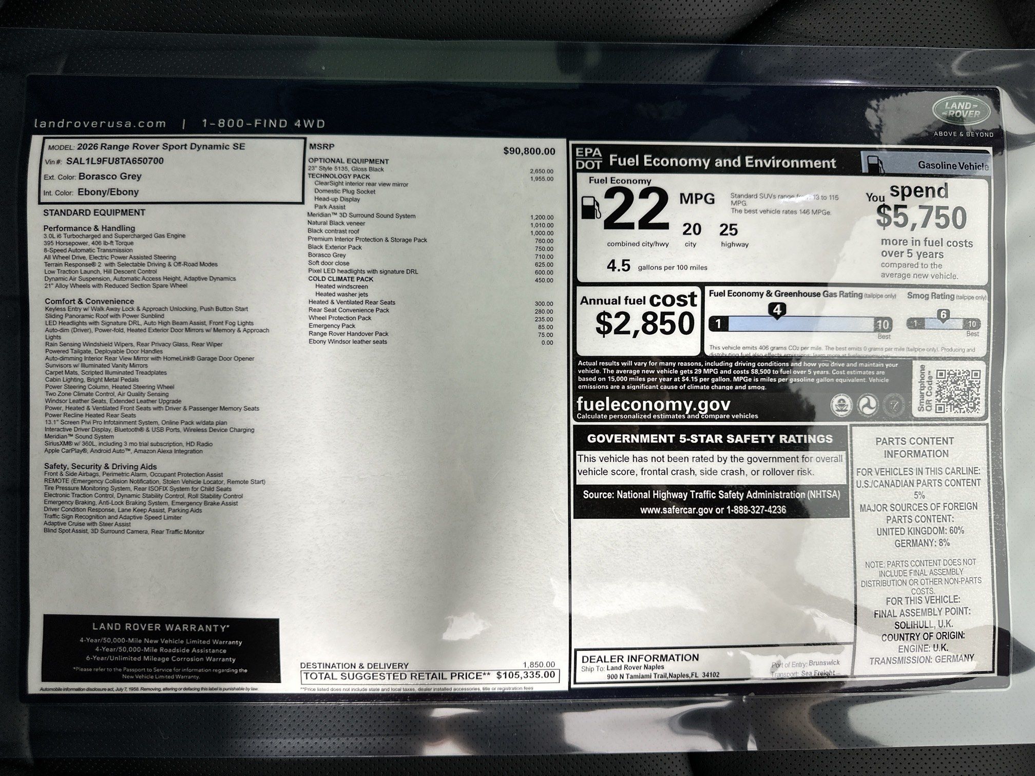 new 2026 Land Rover Range Rover Sport car, priced at $105,335