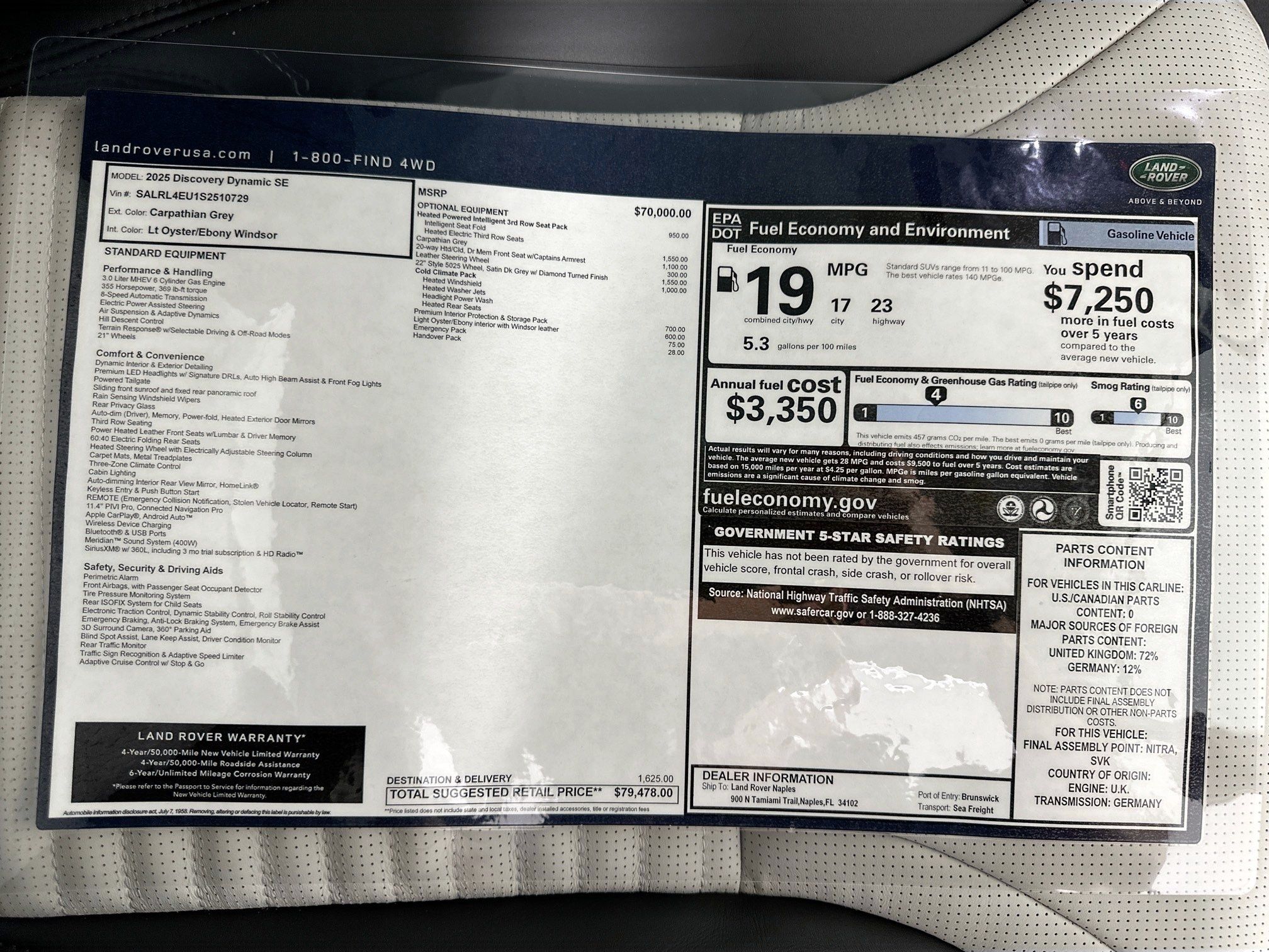 new 2025 Land Rover Discovery car, priced at $79,478
