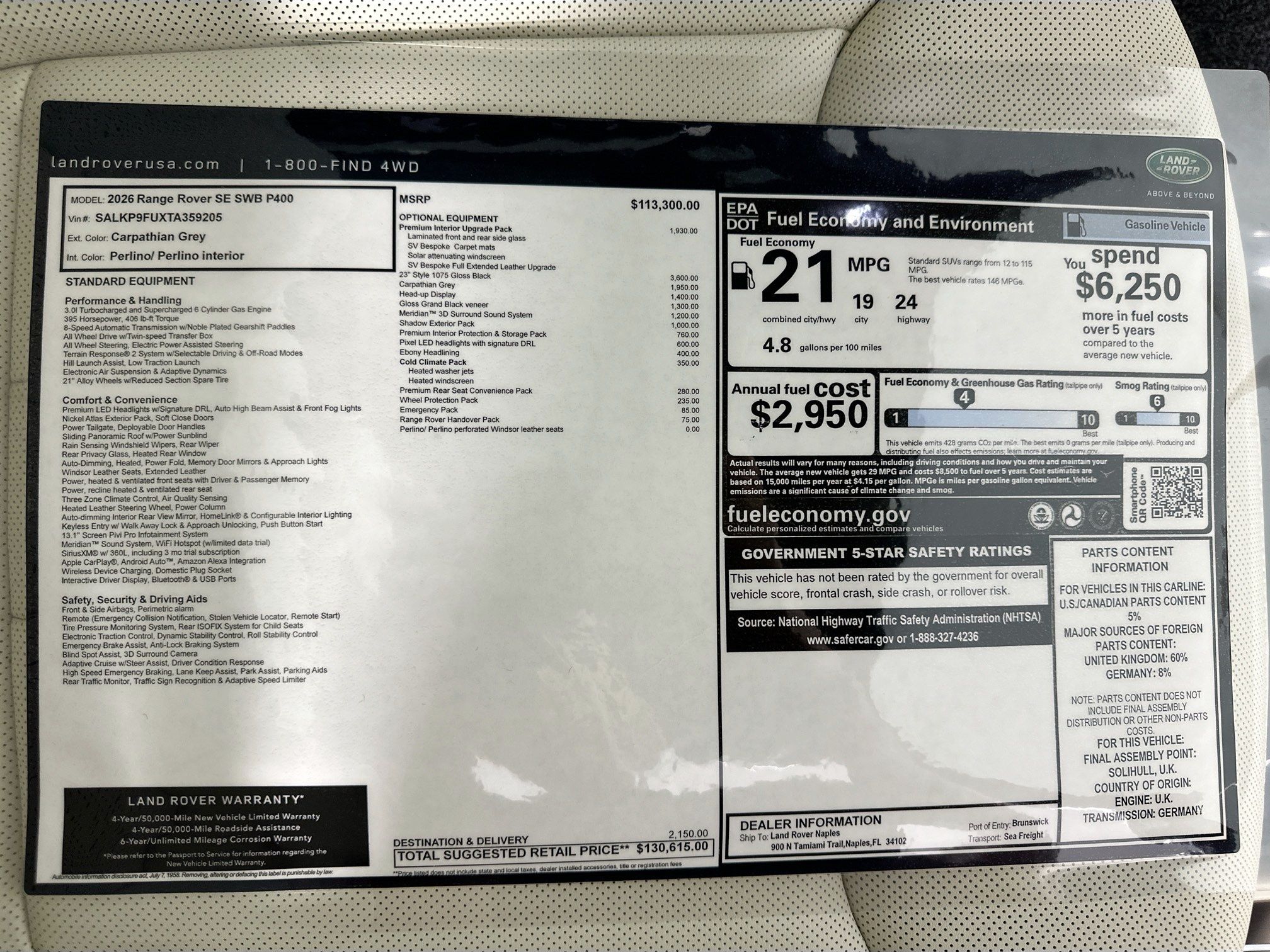 new 2026 Land Rover Range Rover car, priced at $130,615