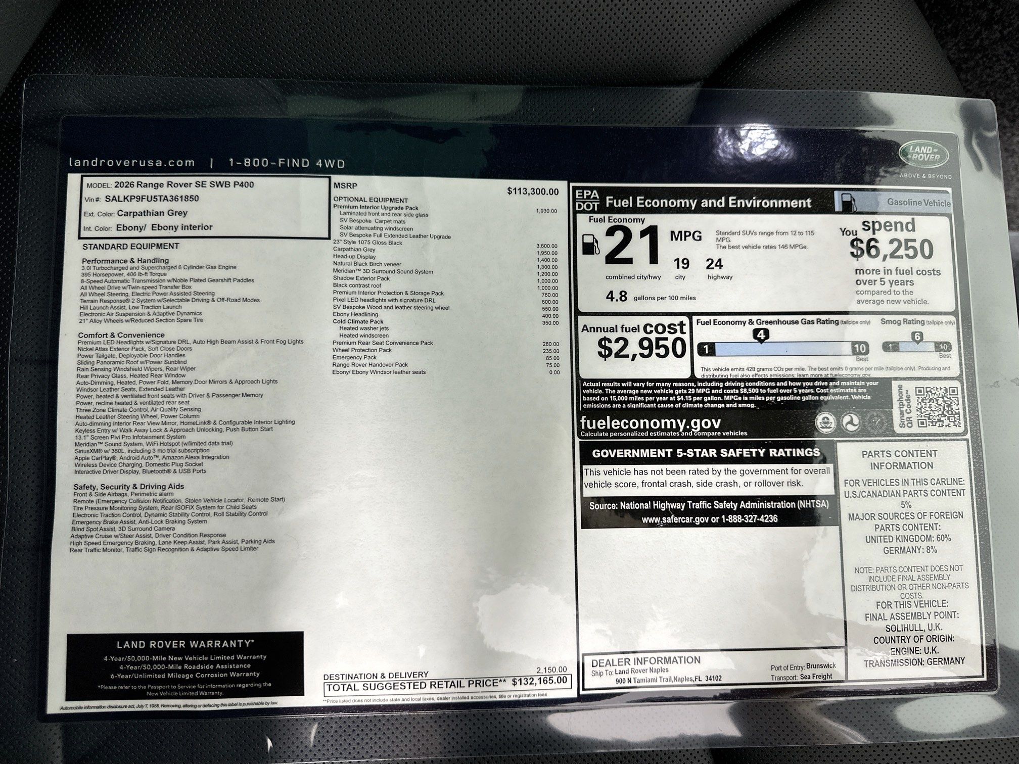 new 2026 Land Rover Range Rover car, priced at $132,165