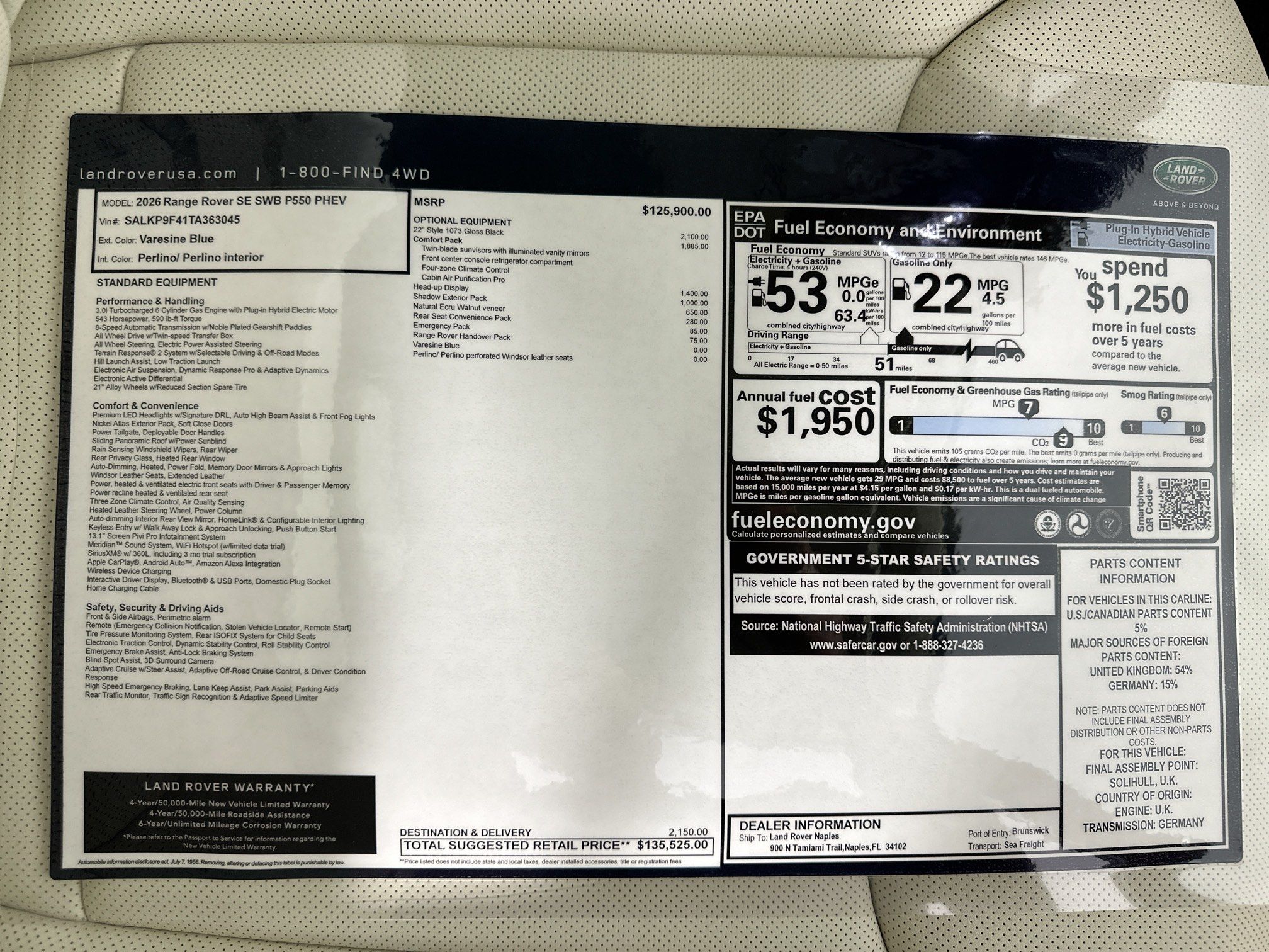 new 2026 Land Rover Range Rover Plug-In Hybrid car, priced at $135,525