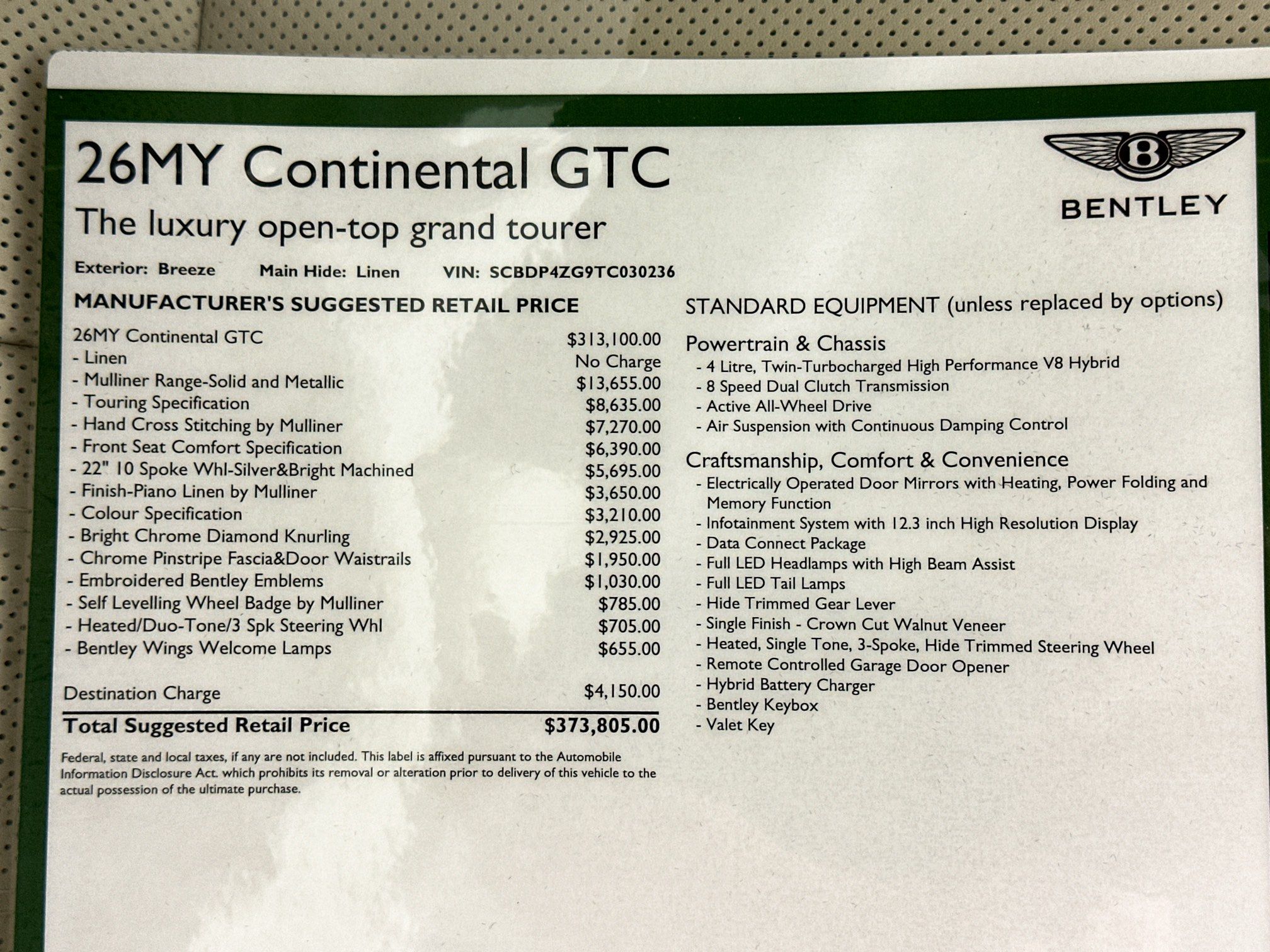 new 2026 Bentley Continental GTC car
