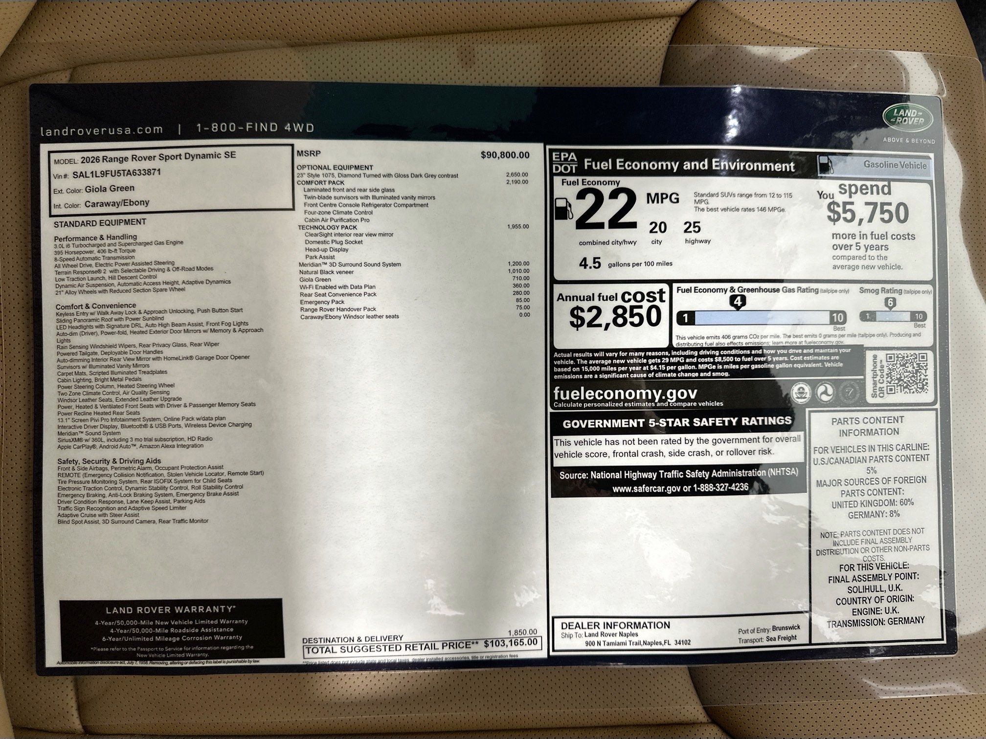 new 2026 Land Rover Range Rover Sport car, priced at $103,165