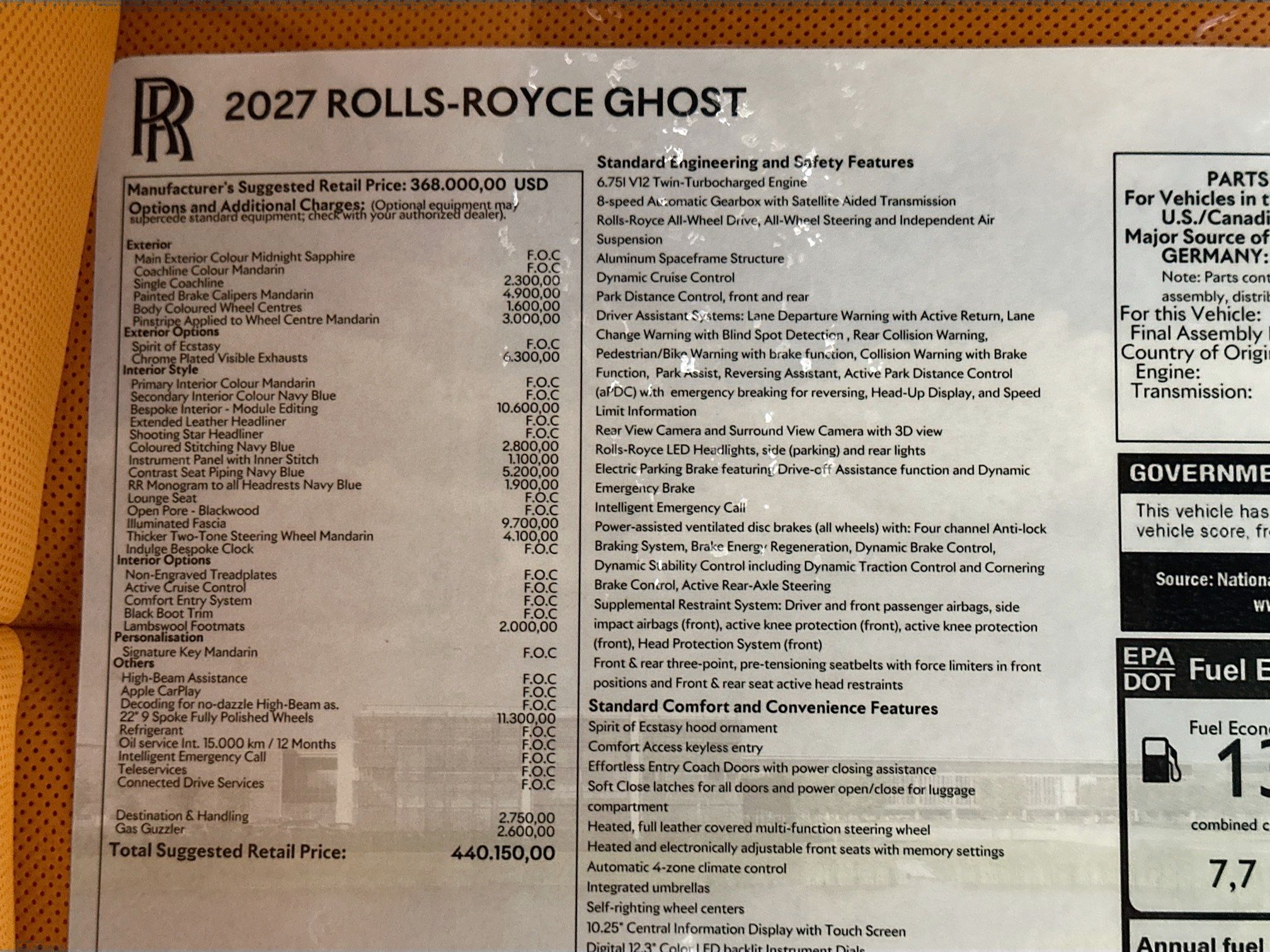 new 2027 Rolls-Royce Ghost car, priced at $440,150