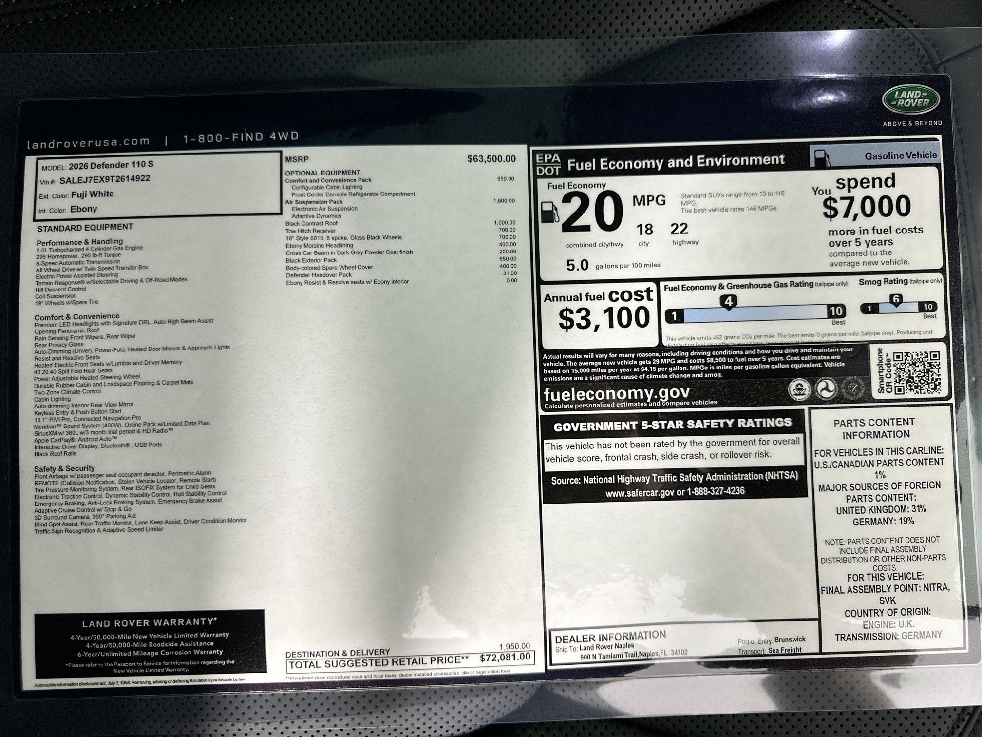 new 2026 Land Rover Defender 110 car, priced at $72,081