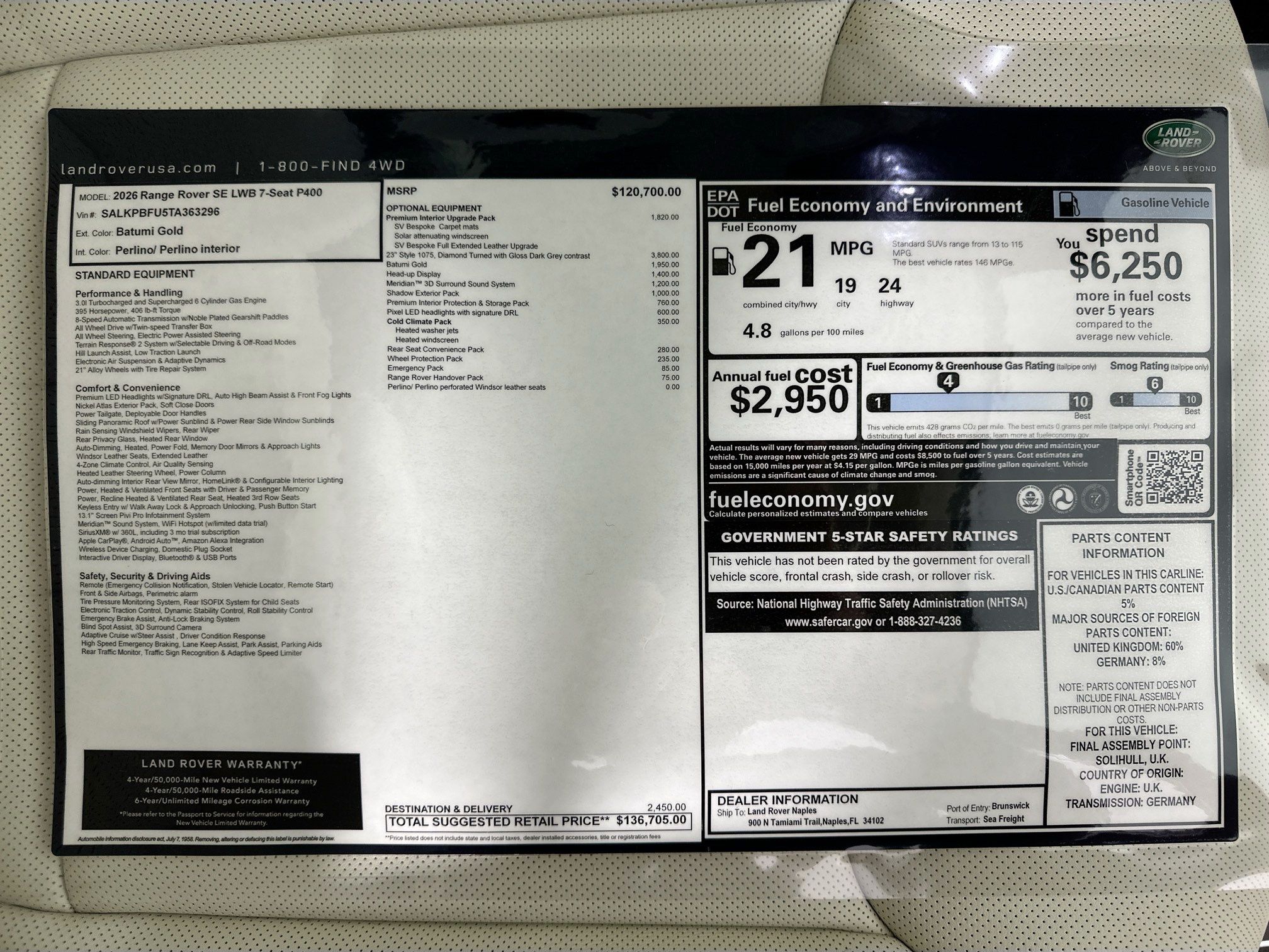 new 2026 Land Rover Range Rover car, priced at $136,705