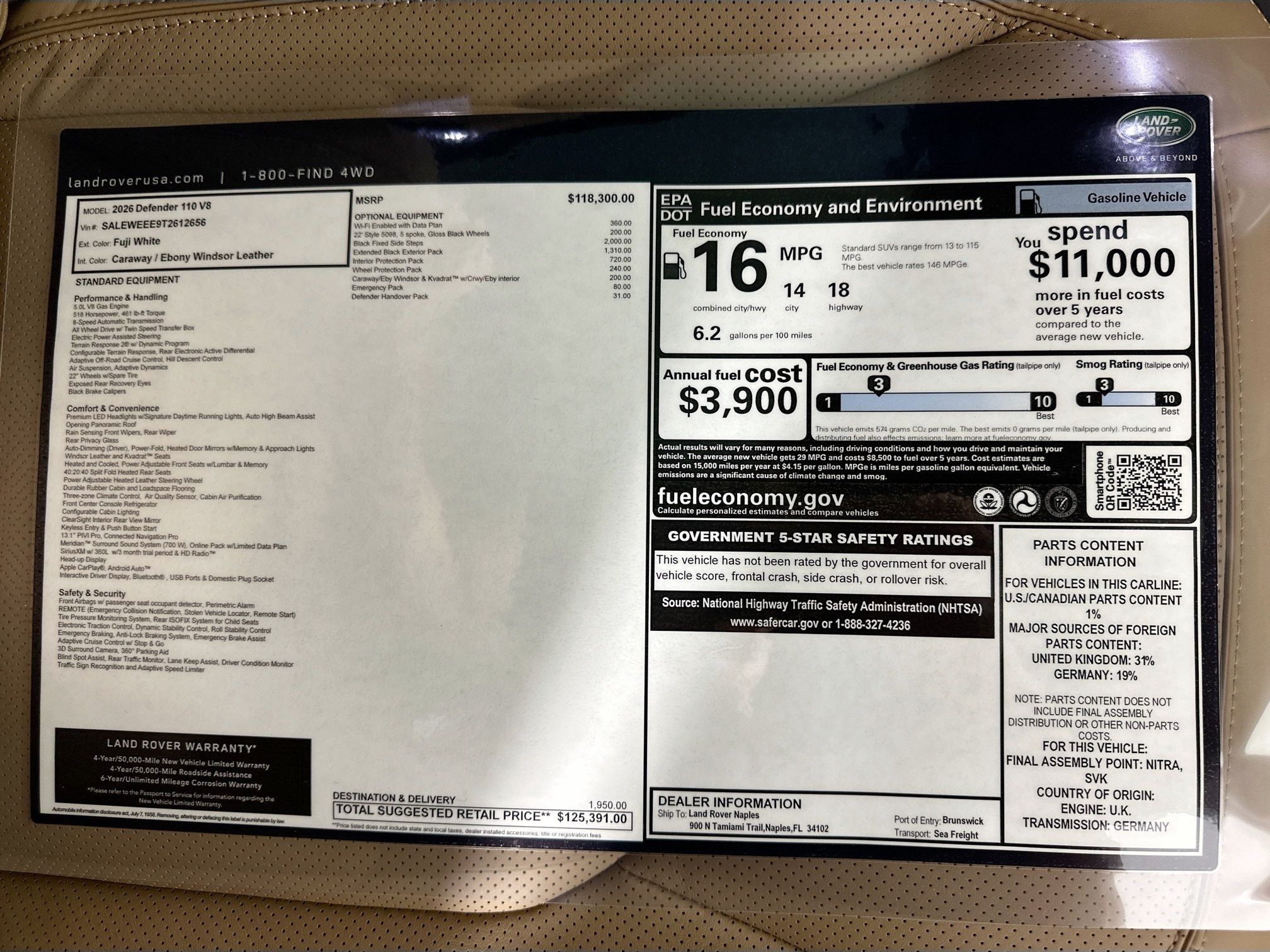 new 2026 Land Rover Defender 110 car, priced at $125,391