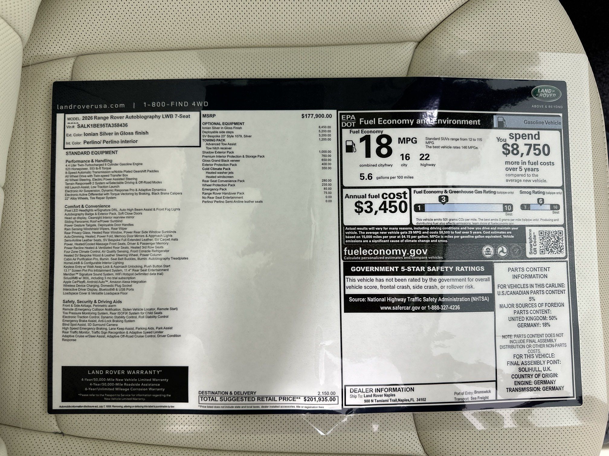 new 2026 Land Rover Range Rover car, priced at $201,935