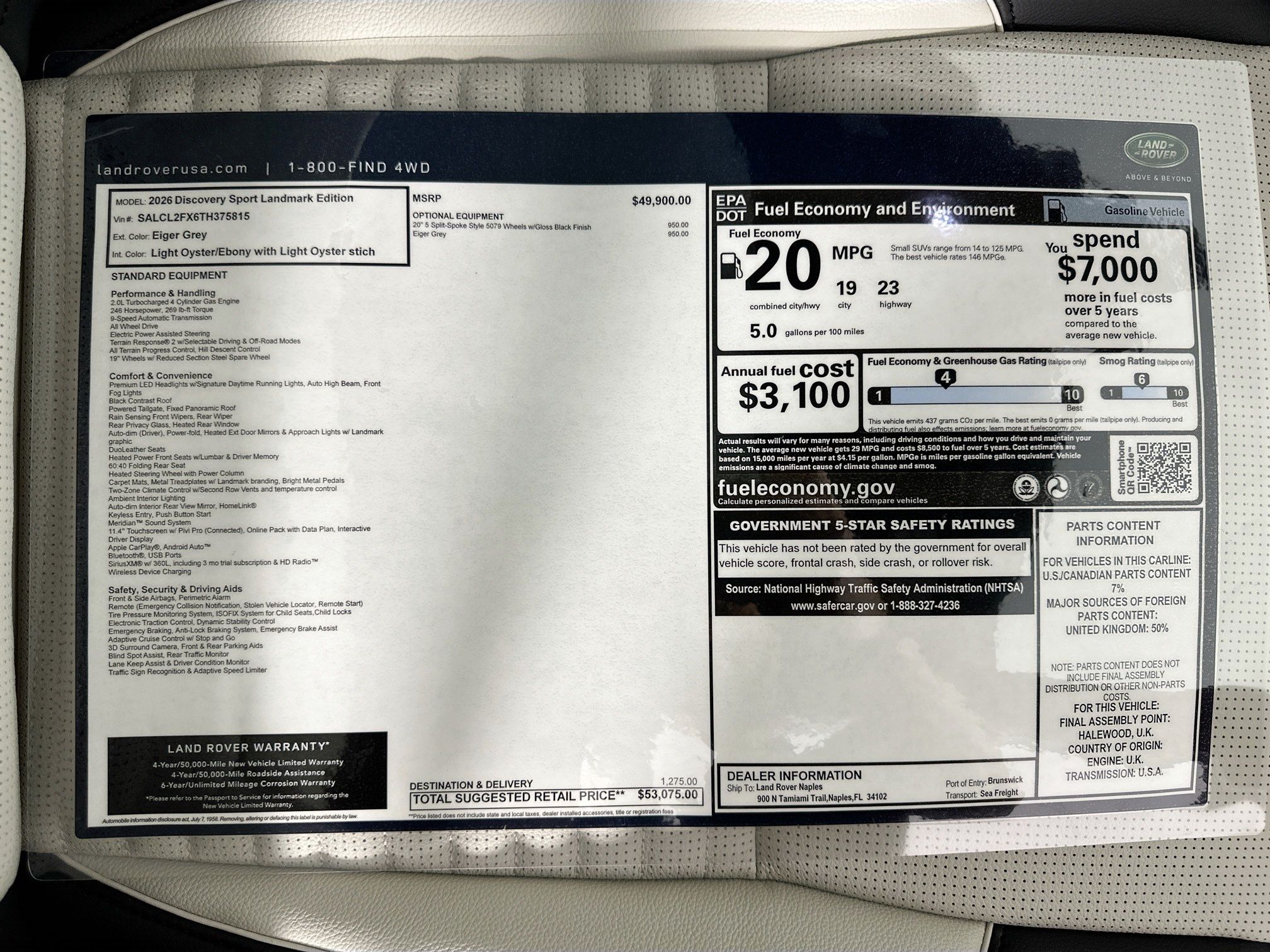 new 2026 Land Rover Discovery Sport car, priced at $53,075