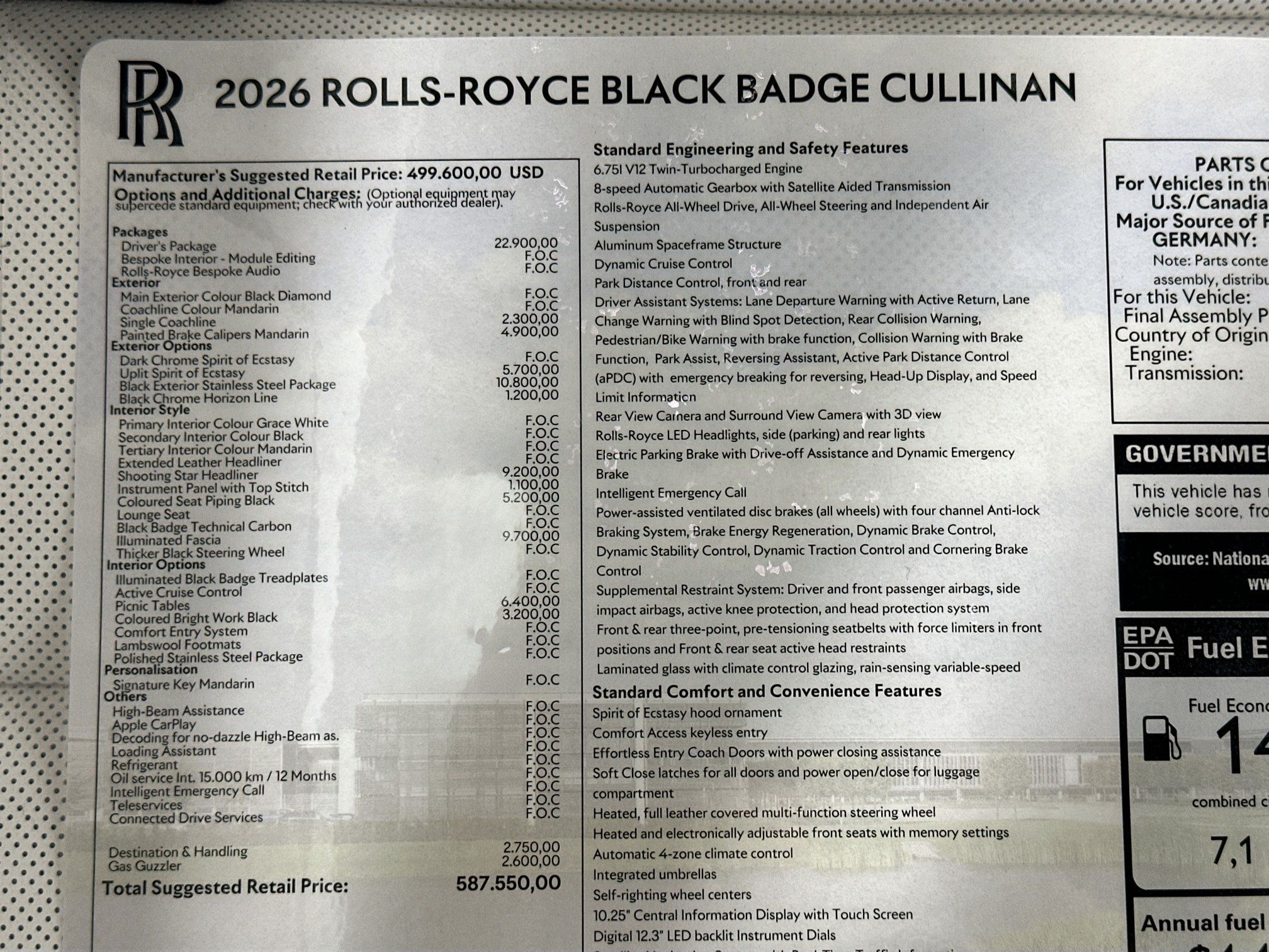 new 2026 Rolls-Royce Cullinan car, priced at $587,550