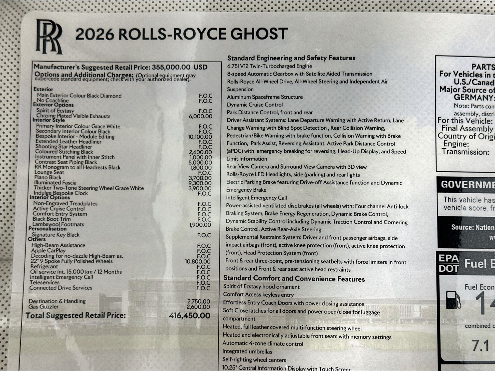 new 2026 Rolls-Royce Ghost car, priced at $416,450