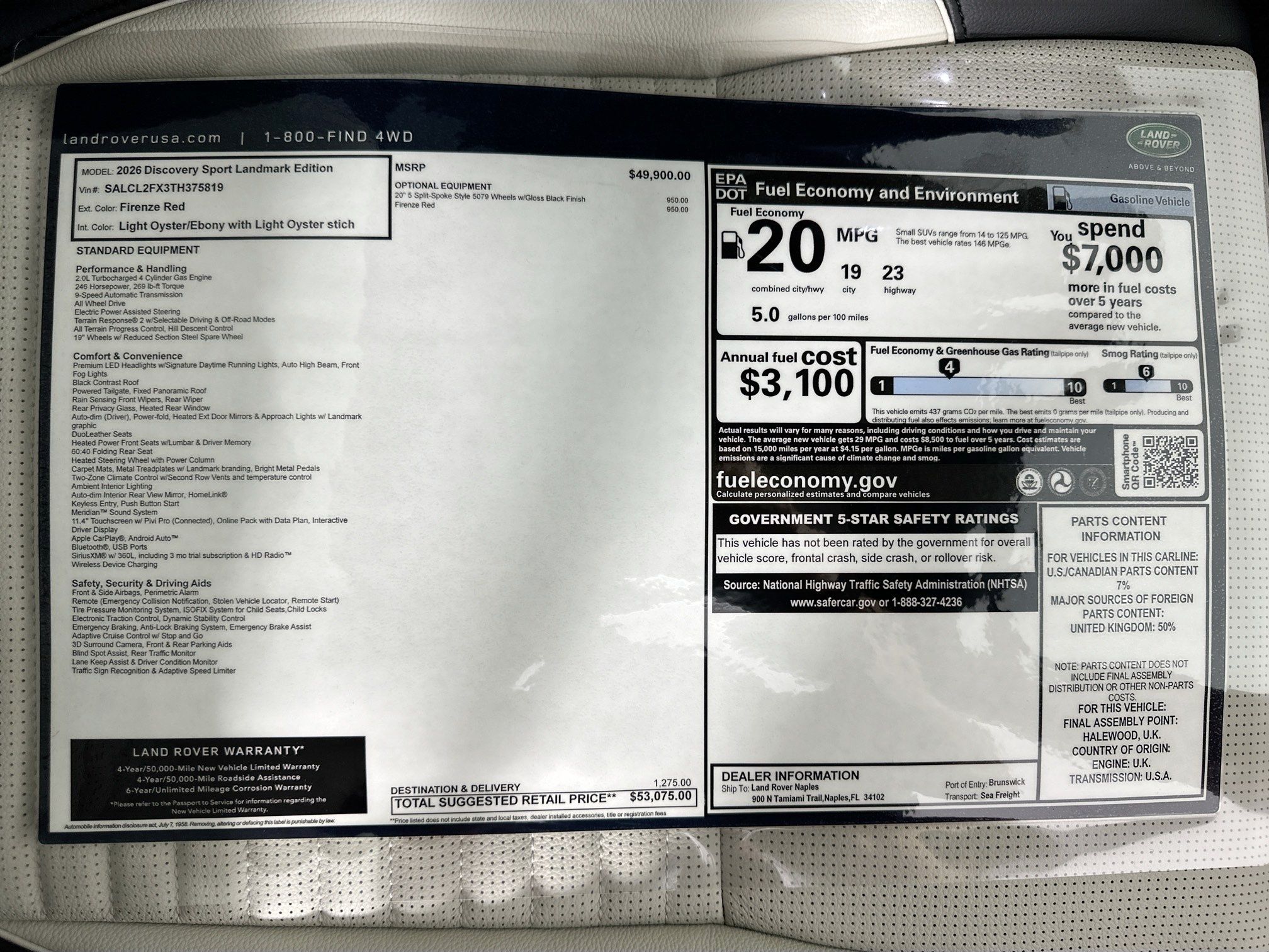 new 2026 Land Rover Discovery Sport car, priced at $53,075