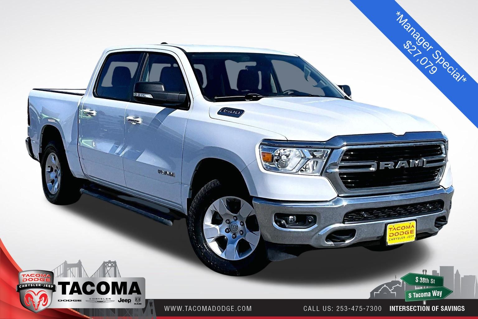 Bright White Clearcoat 2020 RAM 1500 Big Horn Crew Cab 4WD Pickup Truck Four-Wheel Drive 8-Speed Automatic
