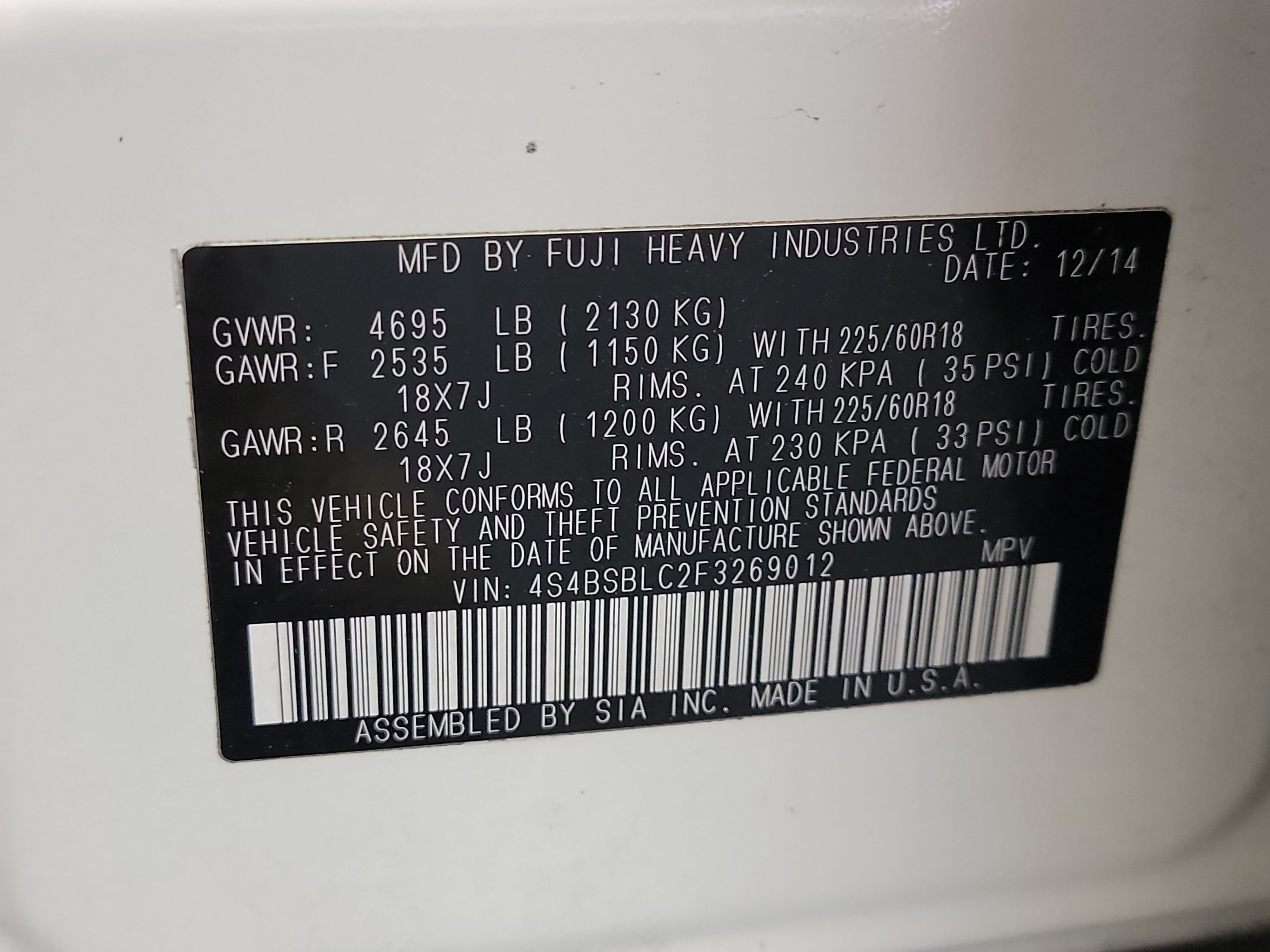 2015 Subaru Outback 2.5i photo