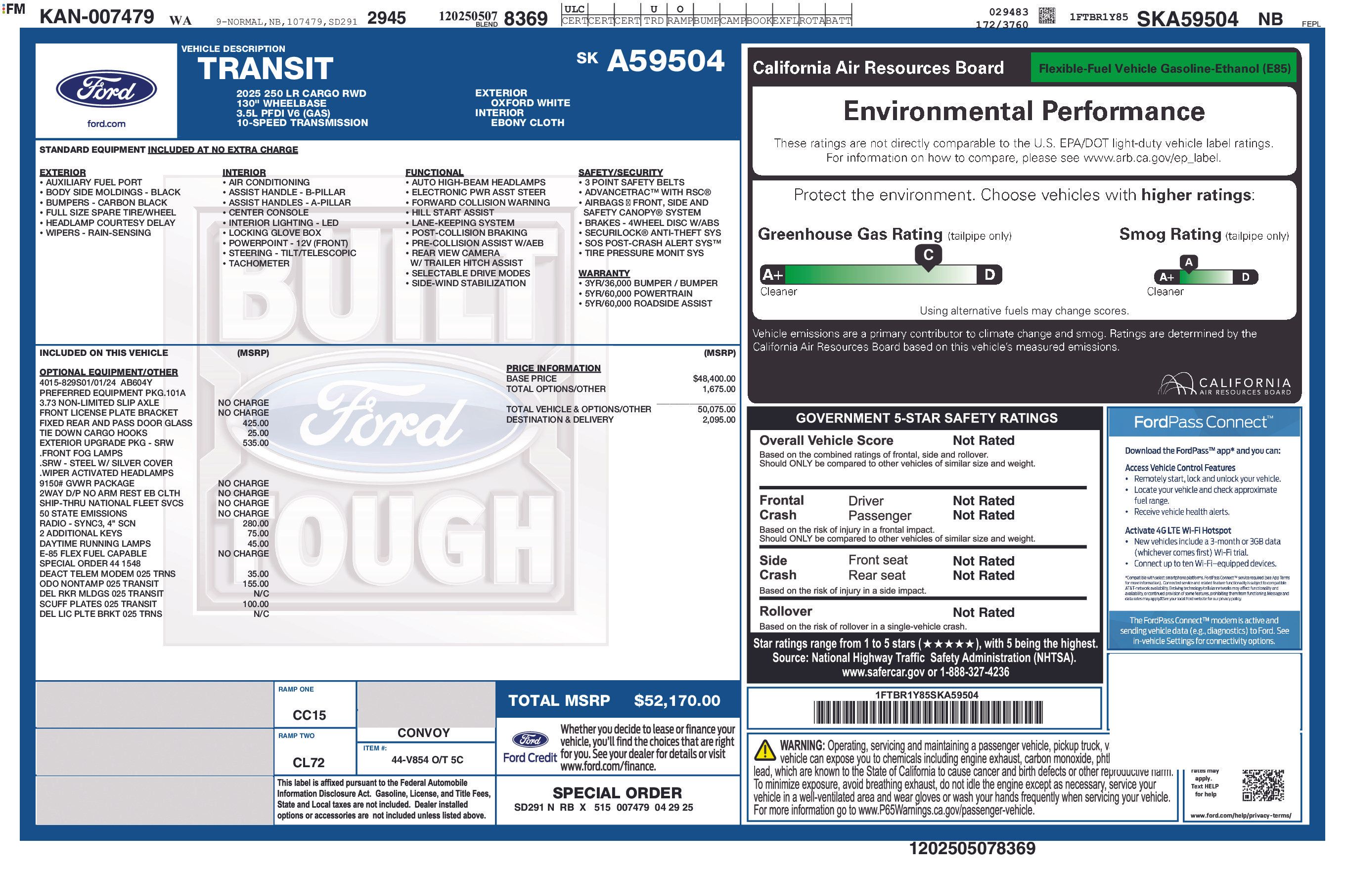 Oxford White 2025 Ford Transit Cargo Van Rear-Wheel Drive