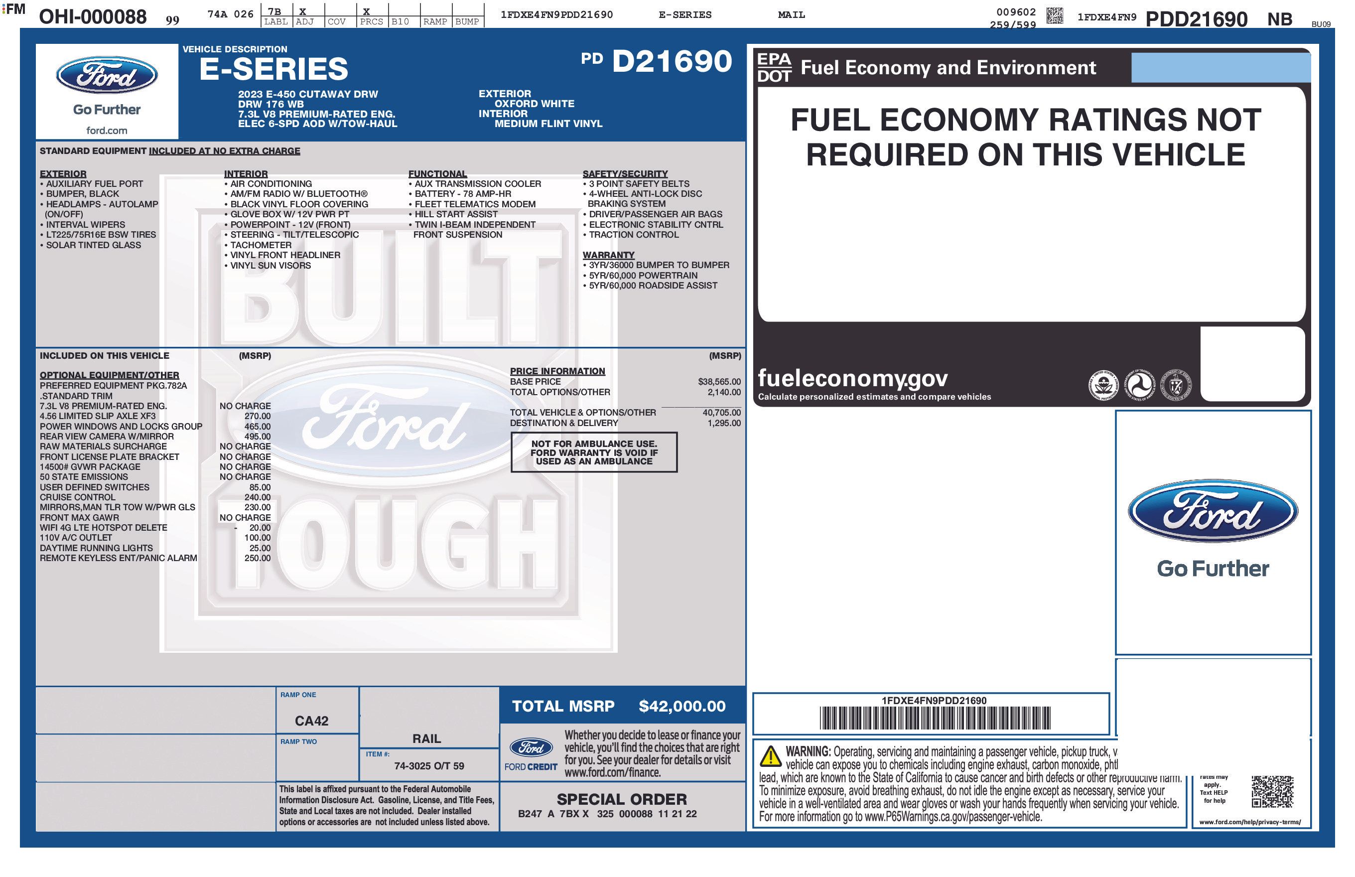 Oxford White 2023 Ford E-Series Chassis Pickup Truck Rear-Wheel Drive 6-Speed Automatic Overdrive