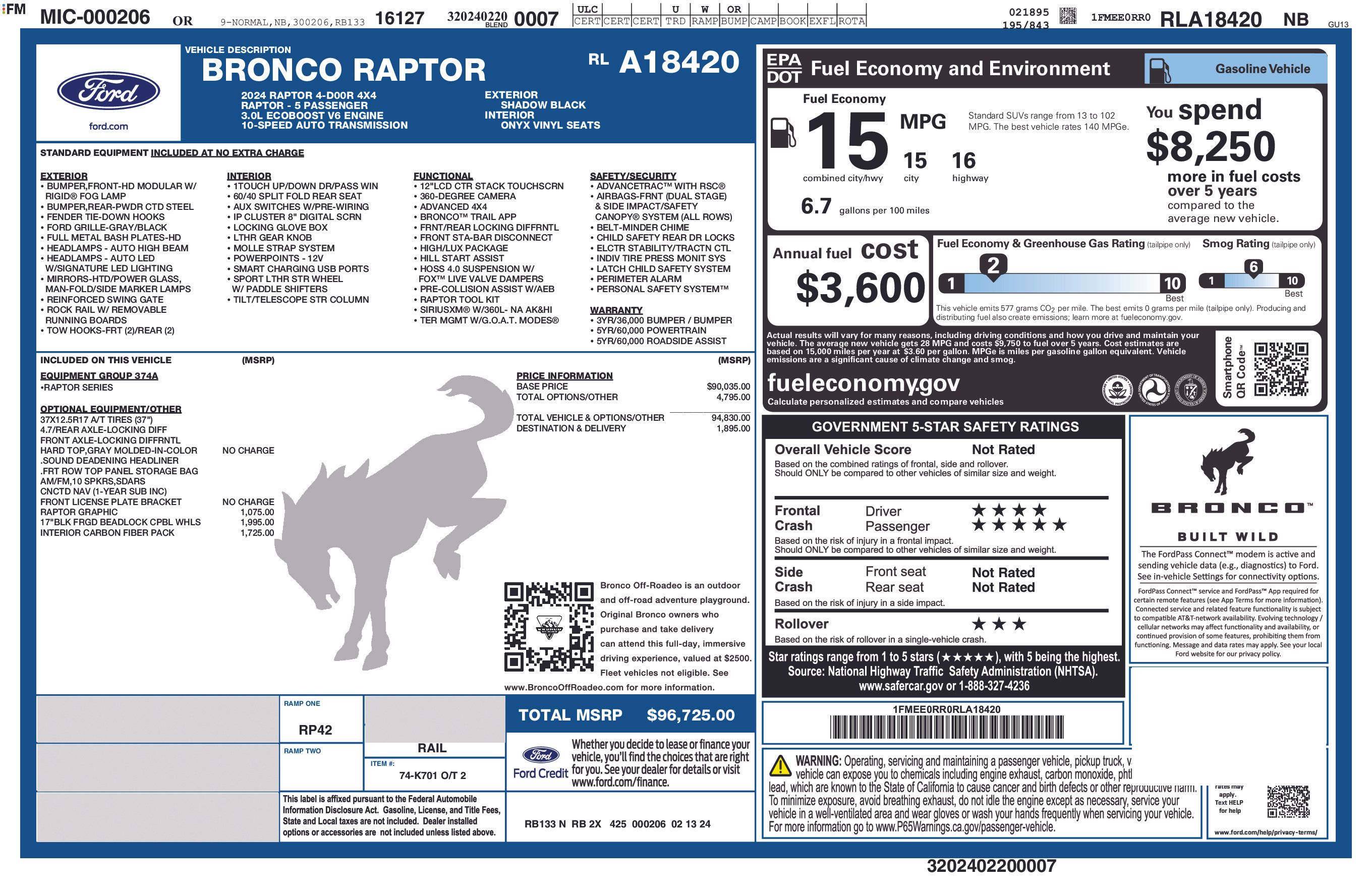  2024 Ford Bronco Raptor 4WD   
