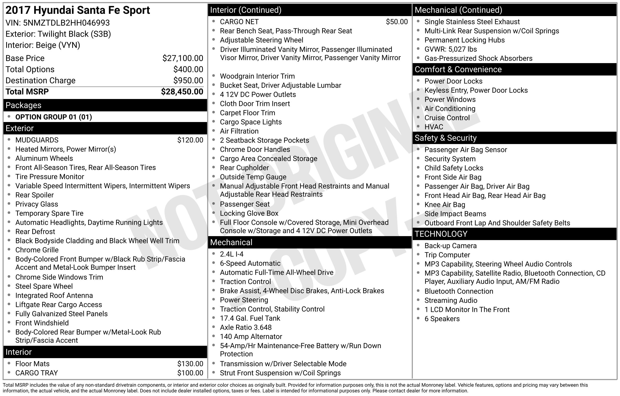 2017 Twilight Black Hyundai Santa Fe Sport 2.4 Base AWD SUV