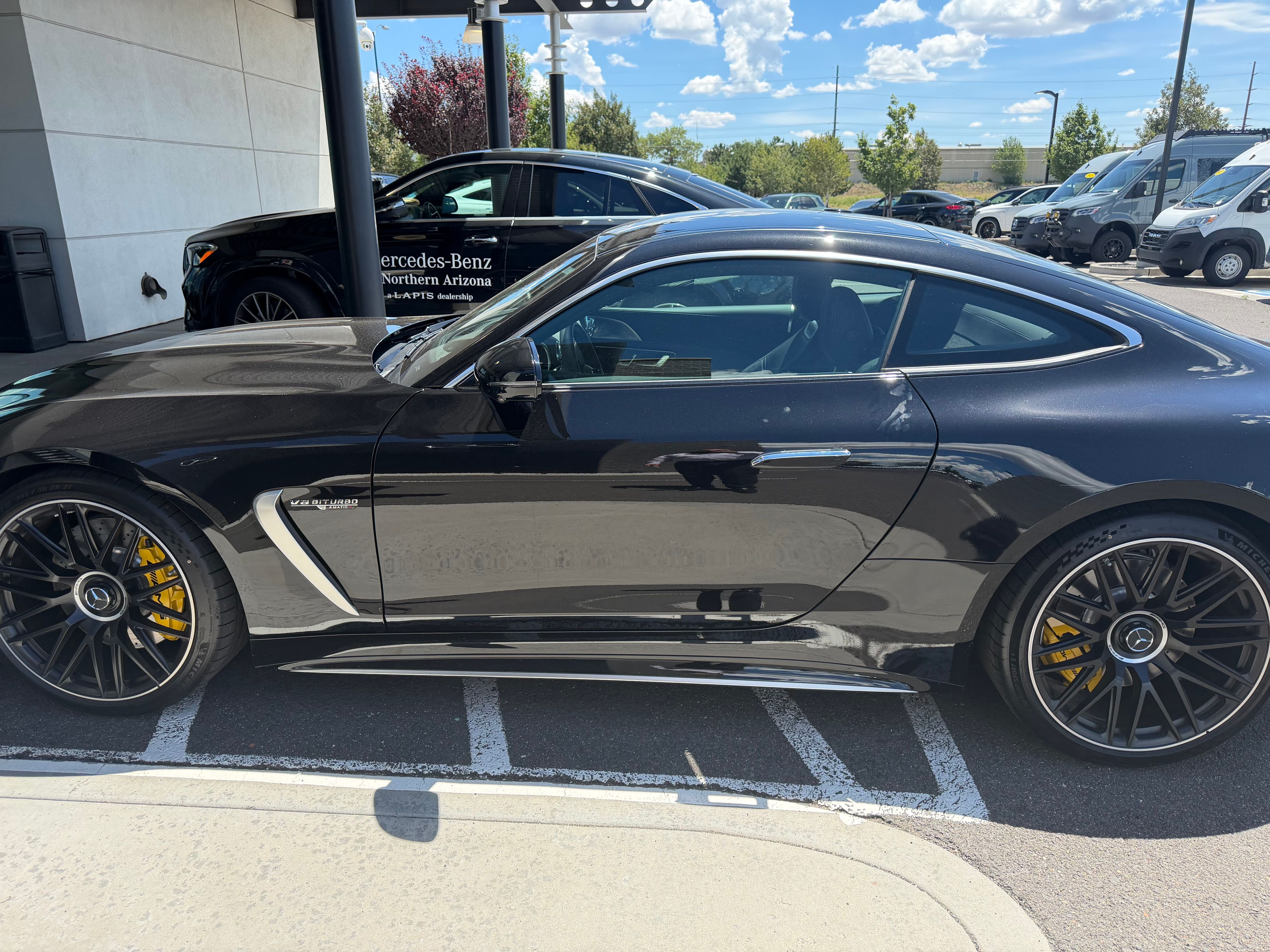 Obsidian Black Metallic 2025 Mercedes-Benz AMG GT Coupe All-Wheel Drive 9-Speed Automatic
