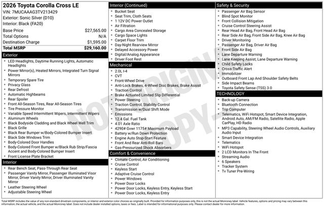 Silver 2026 Toyota Corolla Cross SUV / Crossover Front-Wheel Drive Continuously Variable Transmission