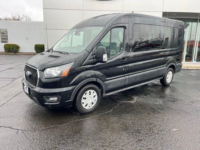 Black Metallic 2024 Ford Transit Passenger 350 XLT Medium Roof LB RWD Van Rear-Wheel Drive