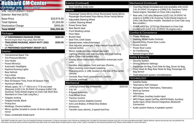 Red Hot 2017 Chevrolet Colorado Pickup Truck Four-Wheel Drive 8-Speed Automatic