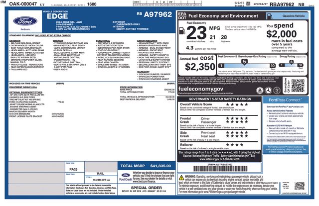 Gray Metallic 2024 Ford Edge SUV / Crossover All-Wheel Drive 8-Speed Automatic