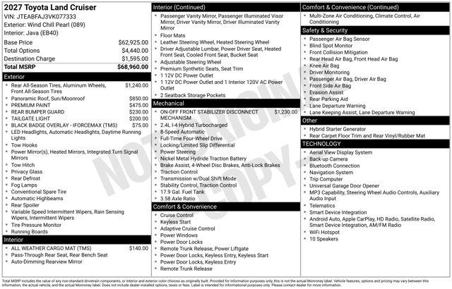White (Wind Chill Pearl) 2027 Toyota Land Cruiser SUV / Crossover Four-Wheel Drive 8-Speed Automatic