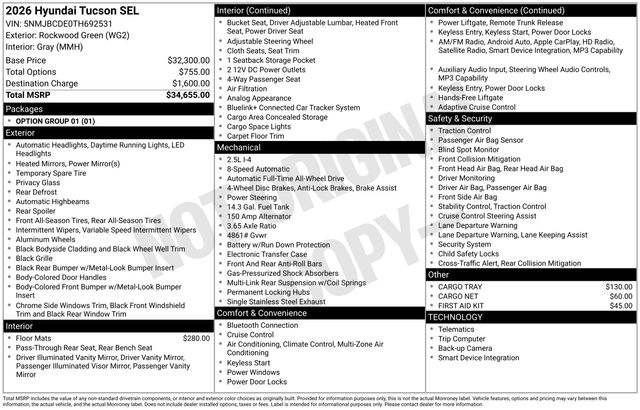 Rockwood Green 2026 Hyundai Tucson SUV / Crossover All-Wheel Drive 8-Speed Automatic