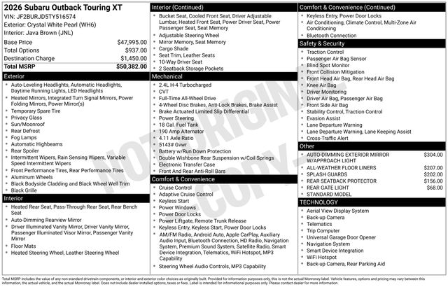 Brown 2026 Subaru Outback Touring XT AWD SUV / Crossover All-Wheel Drive Continuously Variable Transmission