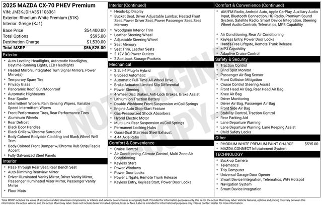 2025 Mazda CX-70 PHEV Premium