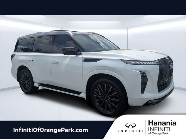 Radiant White/Black Obsidian 2025 INFINITI QX80 SUV / Crossover All-Wheel Drive 9-Speed Automatic
