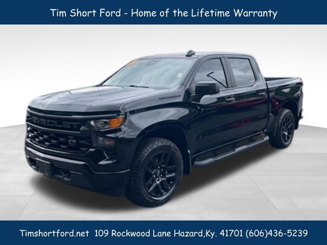 Black 2024 Chevrolet Silverado 1500 Custom Crew Cab 4WD Pickup Truck Four-Wheel Drive 8-Speed Automatic