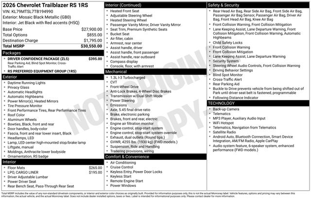 New 2026 Chevrolet TrailBlazer RS For Sale in Livonia, MI