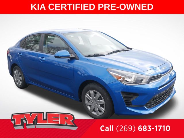 Sporty Blue 2023 Kia Rio S FWD Sedan Front-Wheel Drive Continuously Variable Transmission
