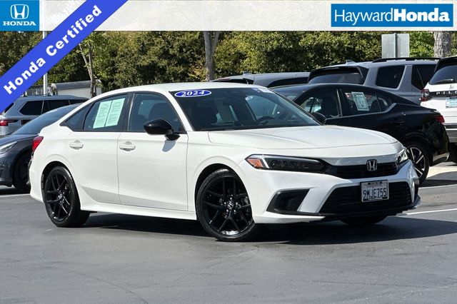 Platinum White Pearl 2024 Honda Civic Sport FWD Sedan Front-Wheel Drive Continuously Variable Transmission