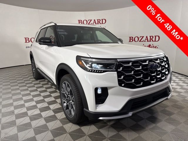 2025 Star White Metallic Tri-Coat Ford Explorer Platinum SUV