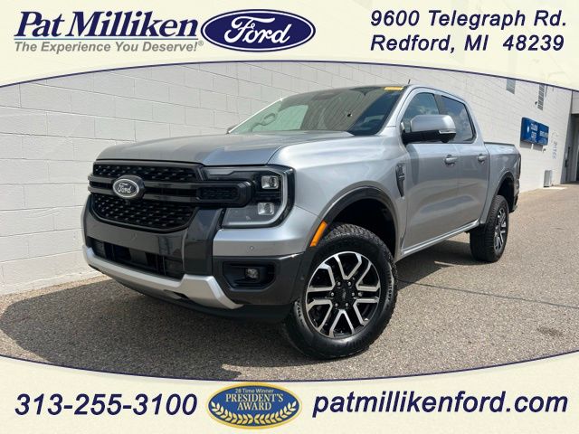 Iconic Silver Metallic 2024 Ford Ranger Lariat SuperCrew 4WD Pickup Truck Four-Wheel Drive Automatic