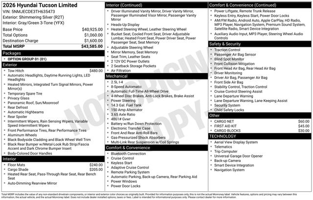 Shimmering Silver 2026 Hyundai Tucson Limited AWD SUV / Crossover All-Wheel Drive 8-Speed Automatic