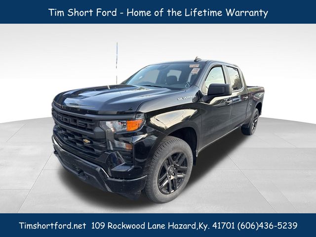 Black 2024 Chevrolet Silverado 1500 Custom Crew Cab 4WD Pickup Truck Four-Wheel Drive 8-Speed Automatic