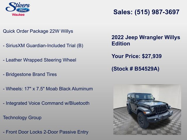 2022 Black Clearcoat Jeep Wrangler Willys 4X4 SUV