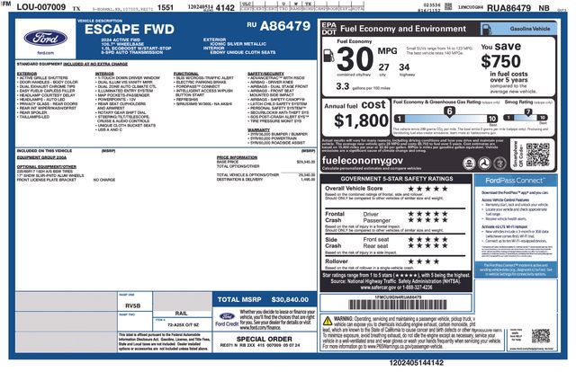 Silver Metallic 2024 Ford Escape SUV / Crossover Front-Wheel Drive 8-Speed Automatic