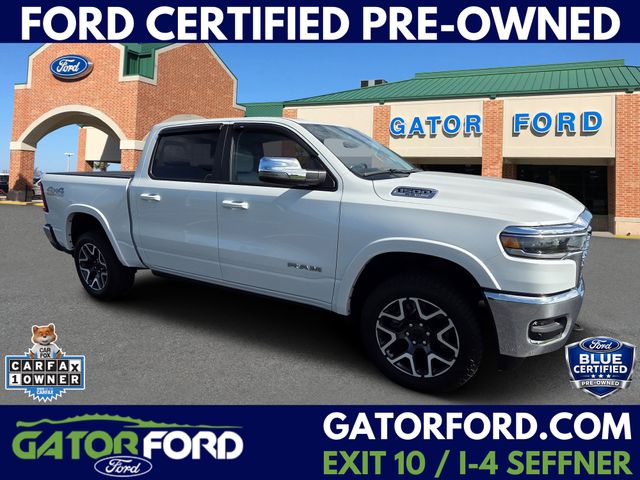 Ivory White 2025 RAM 1500 Pickup Truck Four-Wheel Drive 8-Speed Automatic