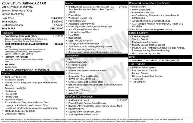 Silver Moss 2009 Saturn Outlook SUV / Crossover Front-Wheel Drive 6-Speed Automatic