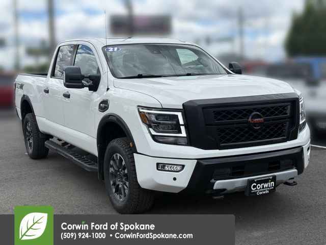 Glacier White 2021 Nissan Titan XD PRO-4X Crew Cab 4WD Pickup Truck Four-Wheel Drive 9-Speed Automatic