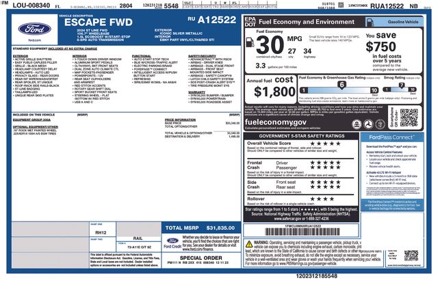 used 2024 Ford Escape ST-Line 4D Sport Utility
