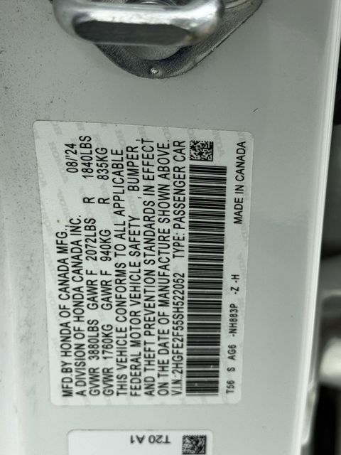 2025 Honda Civic Sport White at Shottenkirk Kia Fort Bend